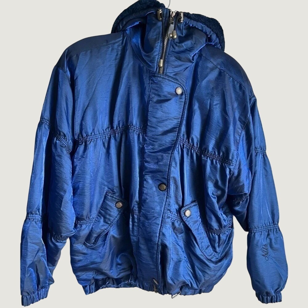 NILS Hooded Ski Jacket Vintage Womens 12 Iridescent Blue Retro Snow Winter Warm - Picture 5 of 13